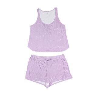 Jenni Pajama Set Henley Tank Top & Shorts Sleep Set Lilac Splatter‎ XXL